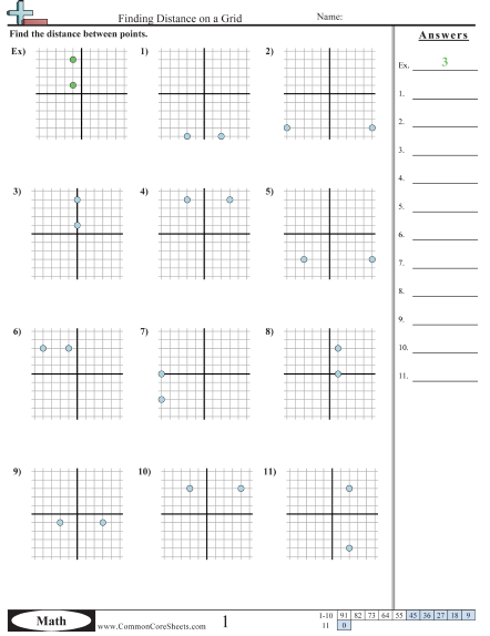 Finding Distance (Same X or Y) Worksheet - Finding Distance on a Grid  worksheet